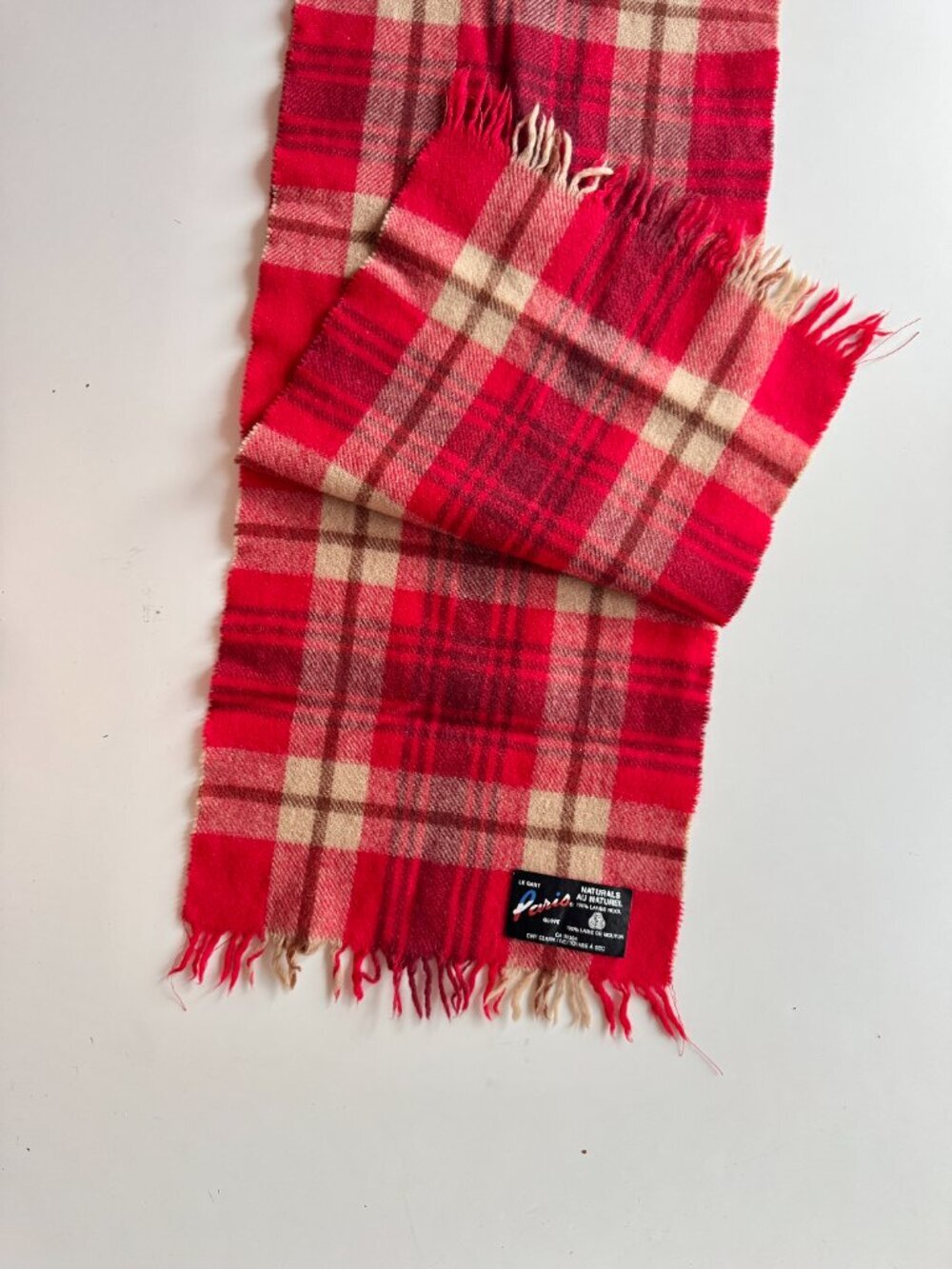 PARIS Red Tartan Check 100% Lambswool Fringed Rectangle Scarf - Picture 6 of 11